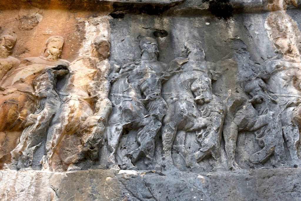 Stone Face Horse and Rider Reliefs in Bishaboor, Fars, Iran