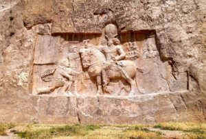 Rock Relief in Bishapur depicting the Romans defeat by Emperor Shapur, on a Royal Nisean Horse