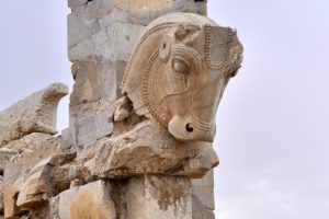 Horse Head on Column in Persopolis, the ancient ruins of the Achaemenid Empire of modern day Iran