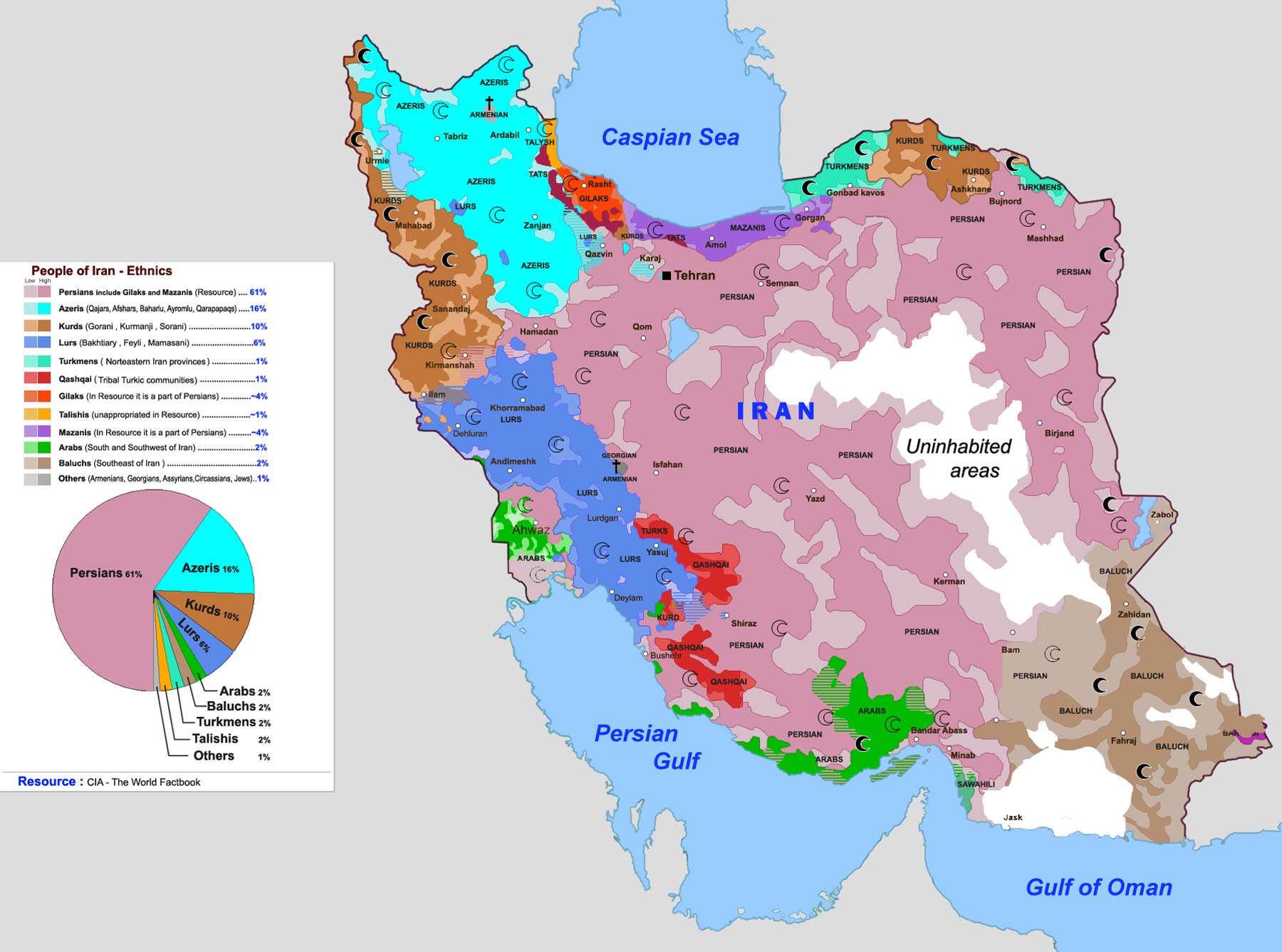 The ethnicities and people distribution map of Iran